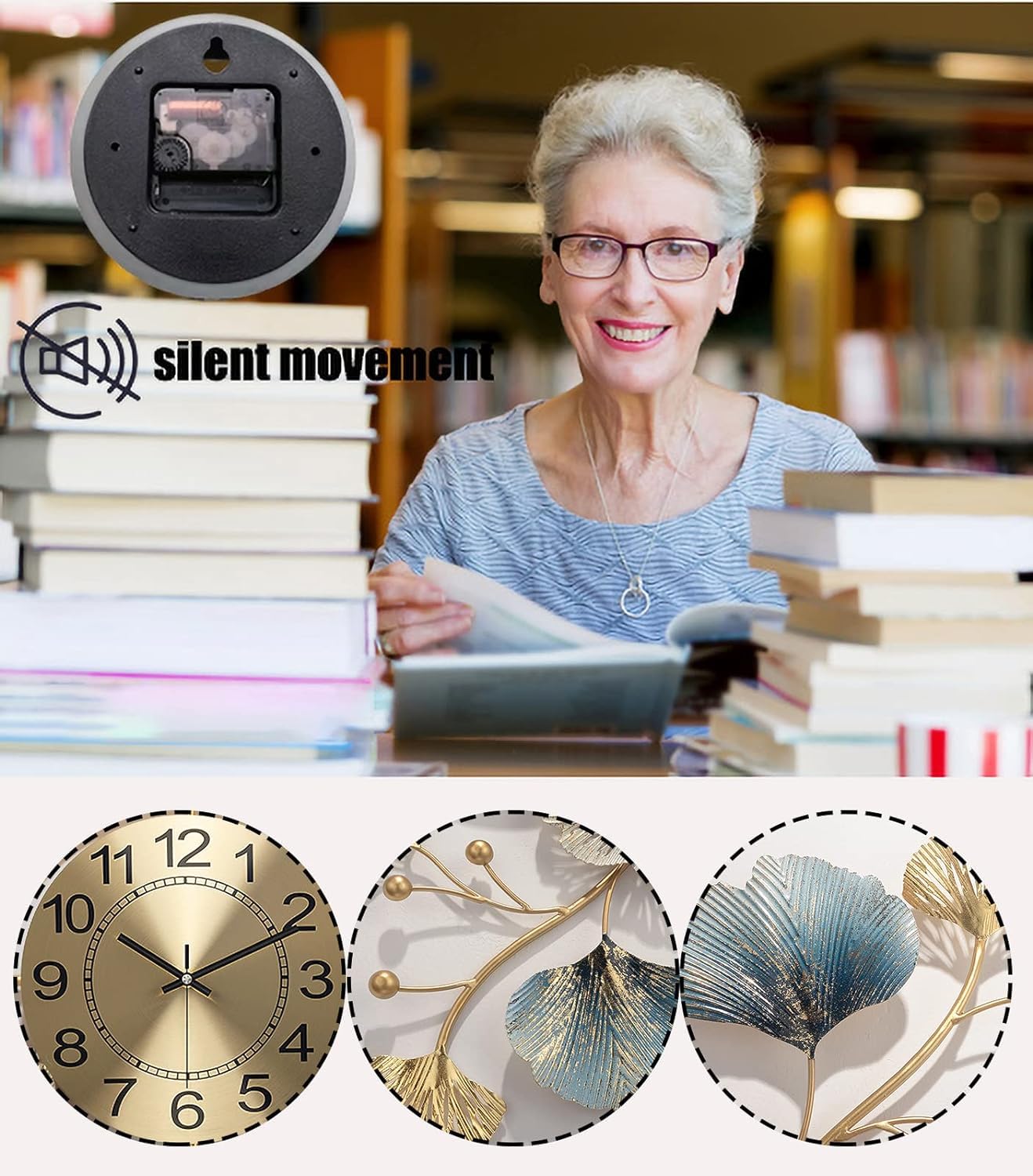 Stylish Luxury Designer Antique Analog Silent Wall Clock | Large Decorative Metal Clock for Home, Living Room, Office, Bedroom – Floral Mo-2 Design