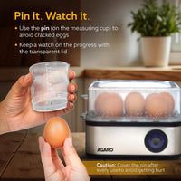 AGARO Grand Egg Boiler and Poacher – 2-in-1 Multifunctional Egg Cooker & Vegetable Steamer | 500W Stainless Steel Body, Boils 8 Eggs, Poaches 4 Eggs, 3 Boiling Modes, Transparent Lid, Silver Finish
