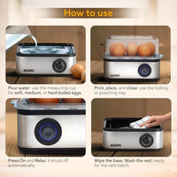 AGARO Grand Egg Boiler and Poacher – 2-in-1 Multifunctional Egg Cooker & Vegetable Steamer | 500W Stainless Steel Body, Boils 8 Eggs, Poaches 4 Eggs, 3 Boiling Modes, Transparent Lid, Silver Finish