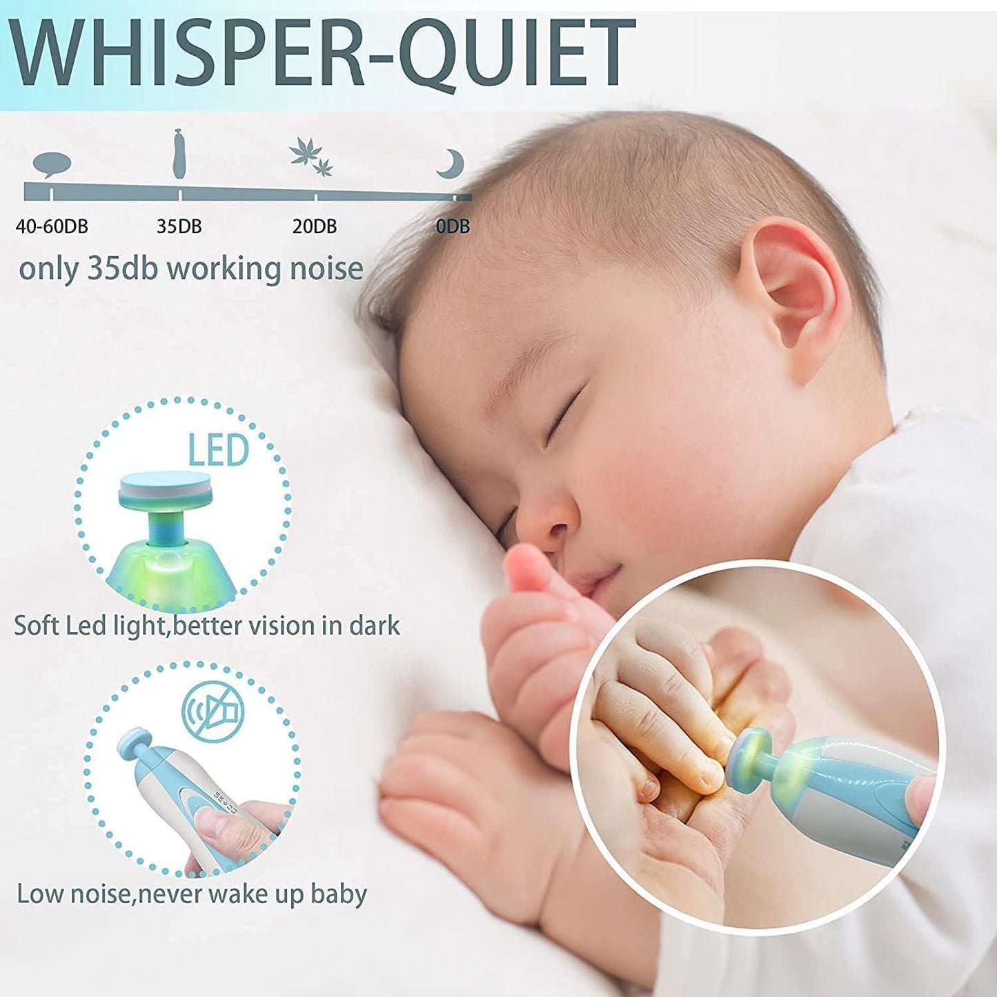VMMPL Baby Nail Trimmer Electric for Newborns with Light | Safe Baby Nail File Set with 6 Grinding Pads | Electric Nail Clipper for Infant, Toddler, Kids & Mom | Compact & Silent Nail Cutter Kit – Multi Color