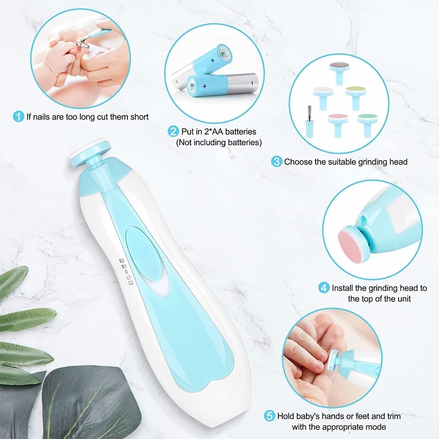 VMMPL Baby Nail Trimmer Electric for Newborns with Light | Safe Baby Nail File Set with 6 Grinding Pads | Electric Nail Clipper for Infant, Toddler, Kids & Mom | Compact & Silent Nail Cutter Kit – Multi Color