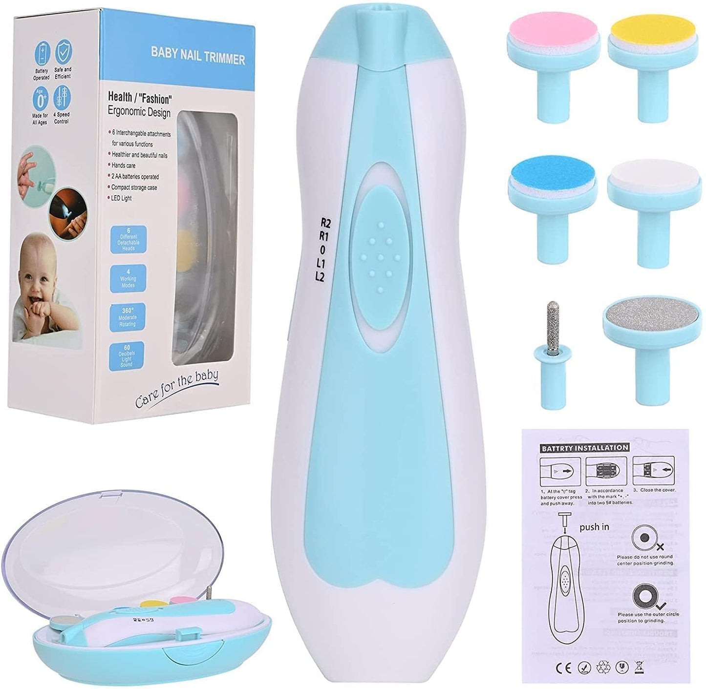 VMMPL Baby Nail Trimmer Electric for Newborns with Light | Safe Baby Nail File Set with 6 Grinding Pads | Electric Nail Clipper for Infant, Toddler, Kids & Mom | Compact & Silent Nail Cutter Kit – Multi Color