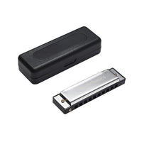 Basics 10-Hole Key C Harmonica with Case | 20-Tone Mouth Organ for Beginners, Kids & Professionals – Silver