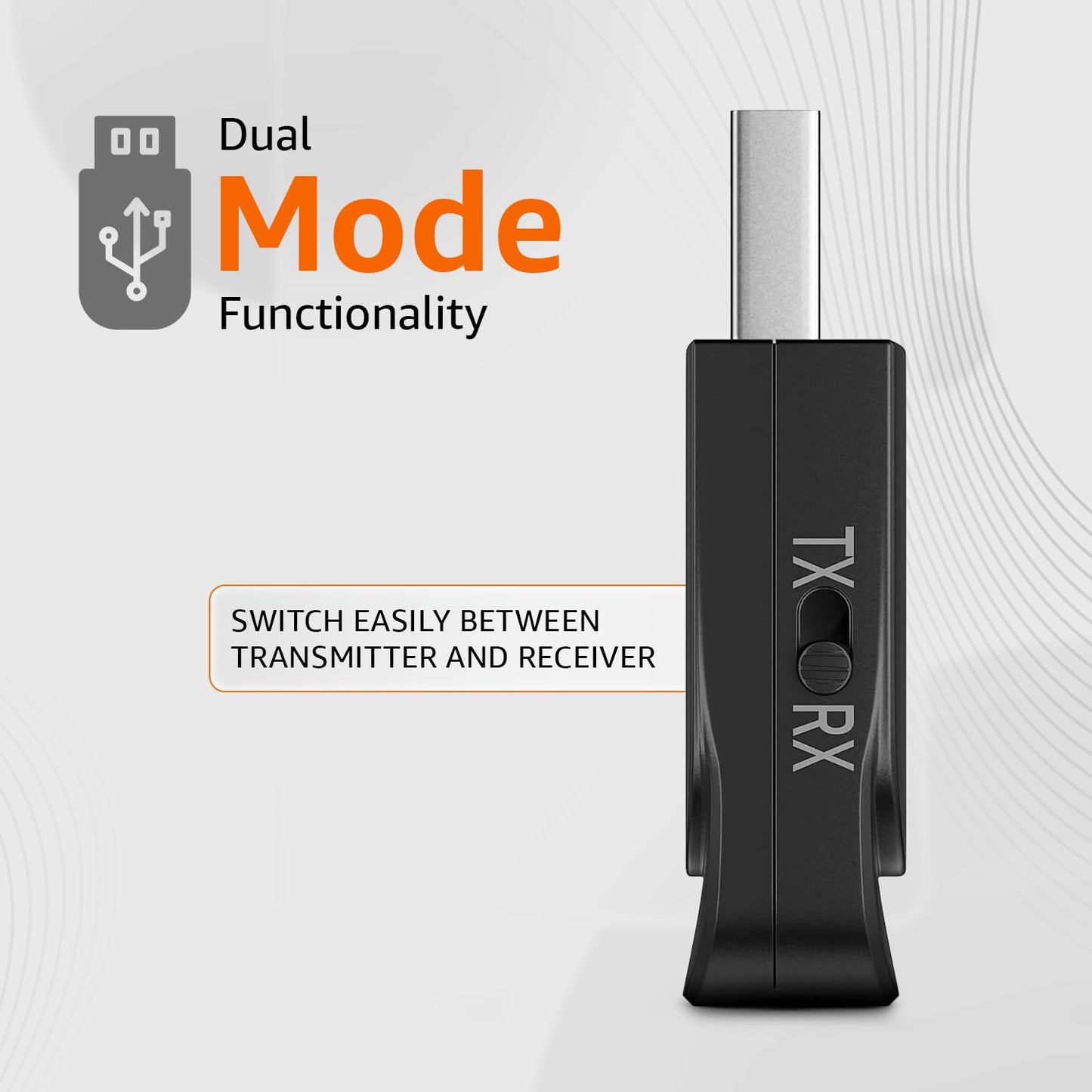 Basics 2-in-1 Bluetooth 5.0 Transmitter Receiver | USB Plug & Play Audio Adapter with Mic | Dual Mode TX/RX | 3.5mm AUX Support | Portable, Compact Design