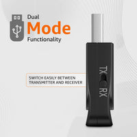 Basics 2-in-1 Bluetooth 5.0 Transmitter Receiver | USB Plug & Play Audio Adapter with Mic | Dual Mode TX/RX | 3.5mm AUX Support | Portable, Compact Design