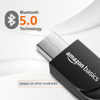 Basics 2-in-1 Bluetooth 5.0 Transmitter Receiver | USB Plug & Play Audio Adapter with Mic | Dual Mode TX/RX | 3.5mm AUX Support | Portable, Compact Design
