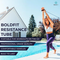 Boldfit Resistance Tube with Foam Handles & Door Anchor | 15kg Black | Home & Gym Workout Equipment for Men & Women | Natural Rubber Resistance Band for Exercise, Stretching & Fitness