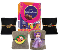 VMMPL Rakhi Gift Combo for Brother, Bhabhi &amp; Kids – Set of 4 Rakhis with Celebrations Chocolate – Design 2 (400g)