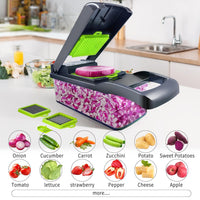 14 in 1 Multipurpose Chopper Fruits & Vegetable Cutters, Grater Peeler Chipser Unbreakable Food Grade Body Easy Push to Clean Button Slicer Dicer Chopper for Kitchen Mandoline Slicer Cutter