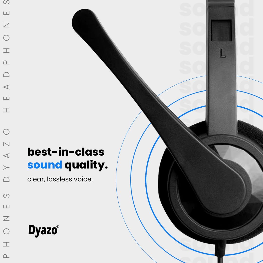 Dyazo Computer Wired Headphones with Mic | 3.5mm Jack | Compatible with Laptop, PC & Smartphones (Black)
