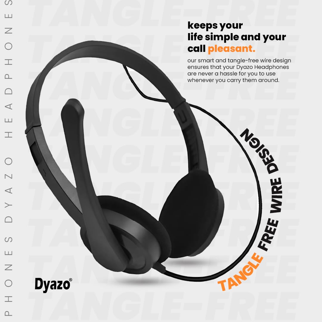 Dyazo Computer Wired Headphones with Mic | 3.5mm Jack | Compatible with Laptop, PC & Smartphones (Black)