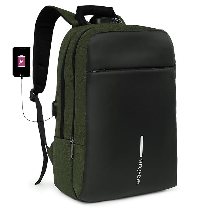 VMMPL FUR JADEN Anti Theft Laptop Backpack with Number Lock, 15.6 Inch Laptop Compartment, USB Charging Port, Organizer Pocket, 25L Capacity, Unisex Bag for Men, Women, Boys &amp; Girls