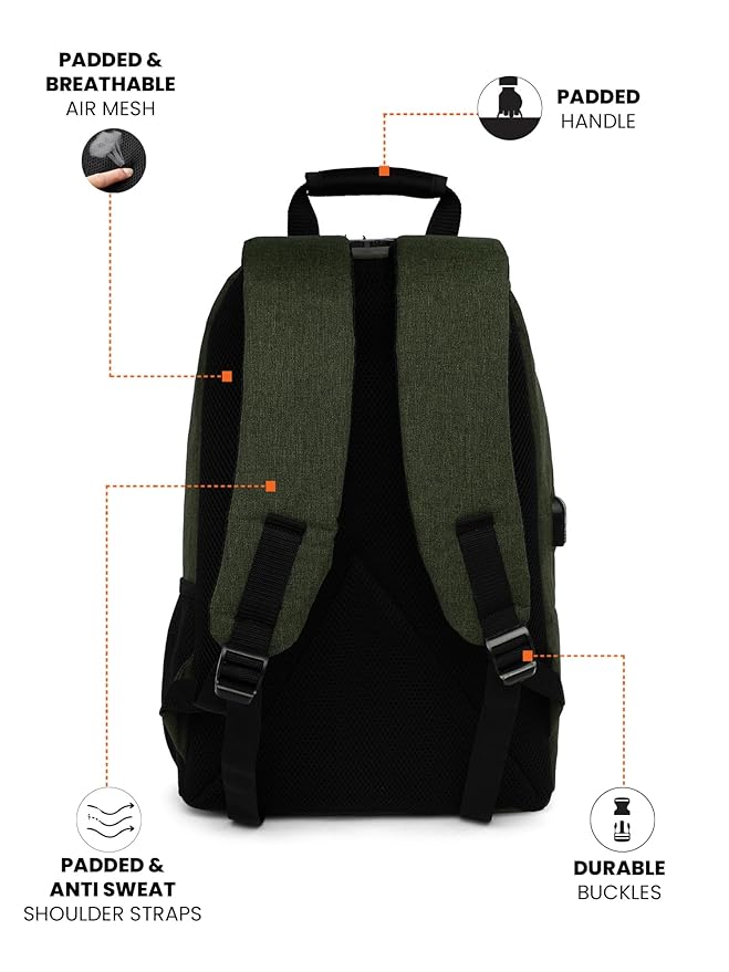 VMMPL FUR JADEN Anti Theft Laptop Backpack with Number Lock, 15.6 Inch Laptop Compartment, USB Charging Port, Organizer Pocket, 25L Capacity, Unisex Bag for Men, Women, Boys &amp; Girls