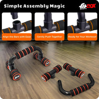 FitBox Sports Push-Up Bars Stand with Non-Slip Handles | Cushioned Foam Grip | Sturdy and Compact Push Up Handles for Strength Training – Unisex