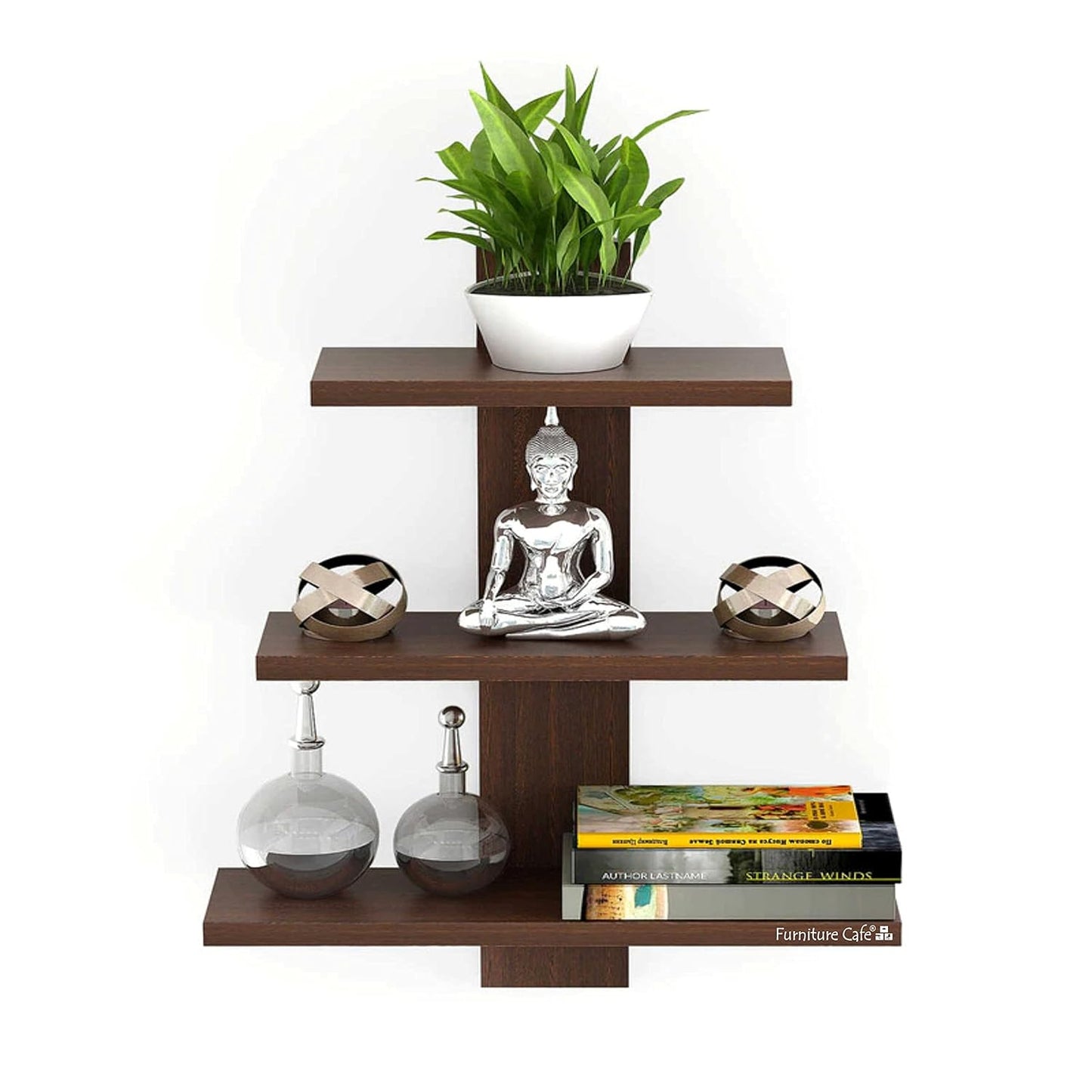 Engineered Wood 5-Shelf Wall Mount – Modern Wooden Wall Shelf for Bedroom & Living Room (Wenge, Medium Size)