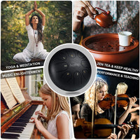 HASTHIP® Steel Tongue Drum 8 Note, 6 Inch | Black | Handpan Drum with Bag, Mallets & Music Book – Ideal for Meditation, Yoga, Musical Education & Healing