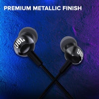 JBL C100SI Wired In Ear Headphones With Mic, Pure Bass Sound, One Button Multi-Function Remote, Premium Metallic Finish, Angled Buds For Comfort Fit (Black)