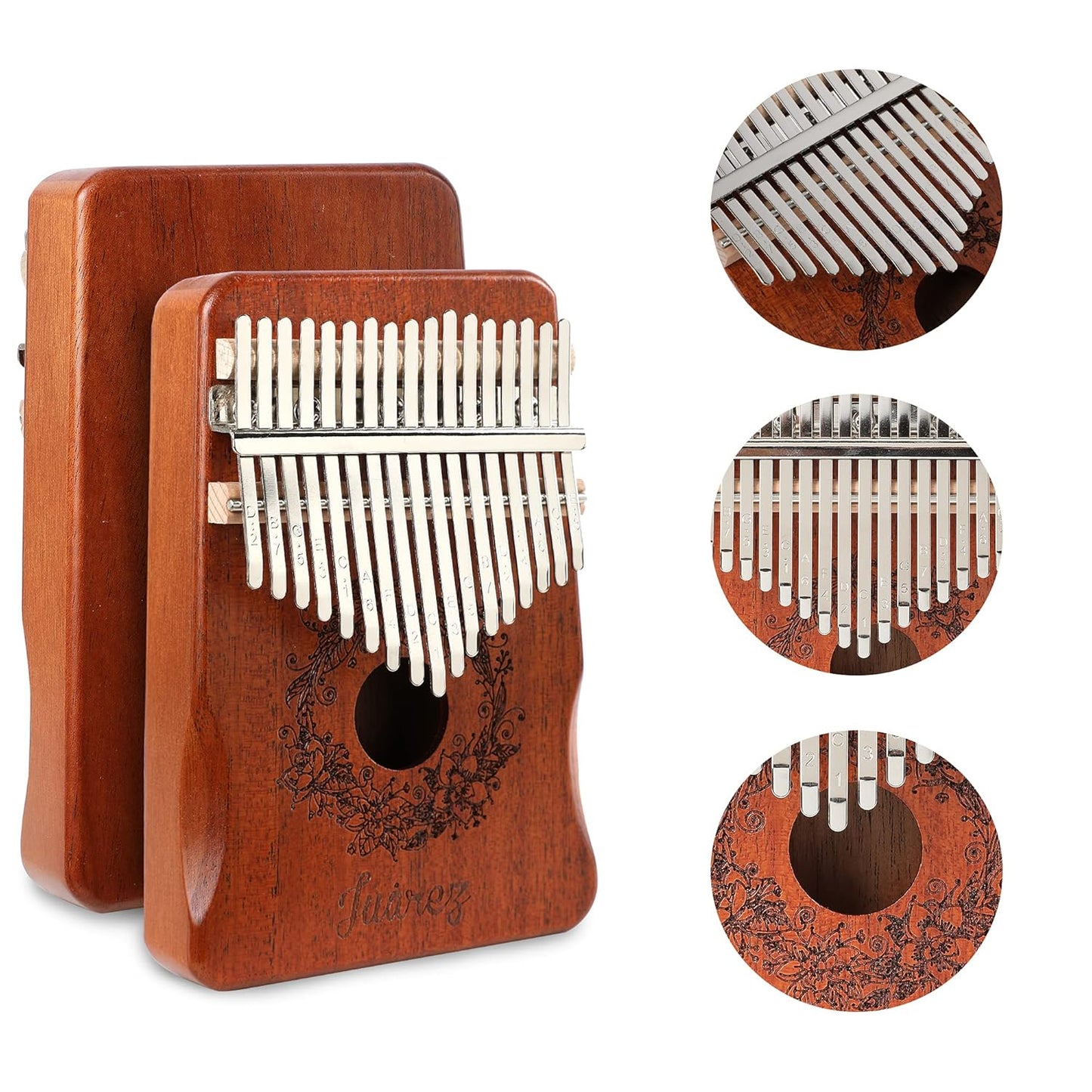 Juarez KLM50 Kalimba – Handcrafted Wooden Thumb Piano | Portable, Easy to Learn Musical Instrument (Natural Brown & White)