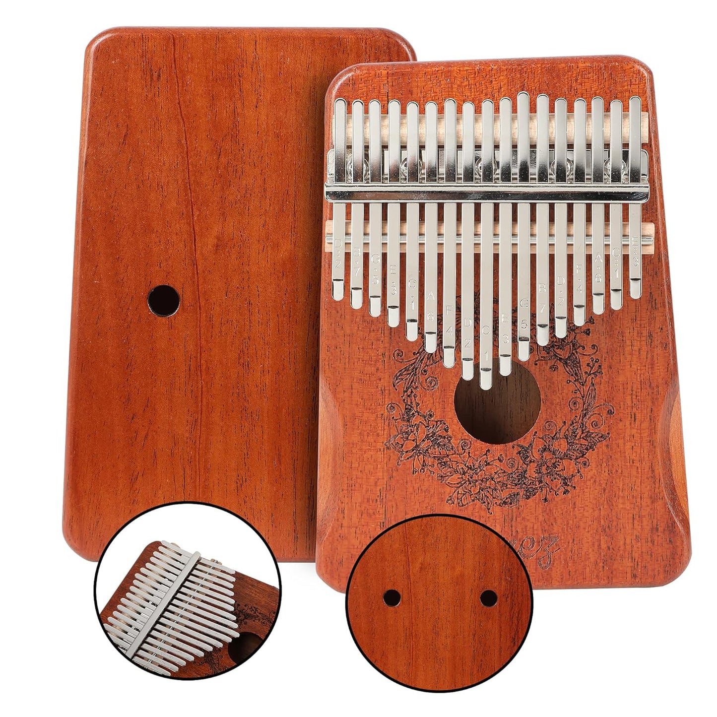 Juarez KLM50 Kalimba – Handcrafted Wooden Thumb Piano | Portable, Easy to Learn Musical Instrument (Natural Brown & White)