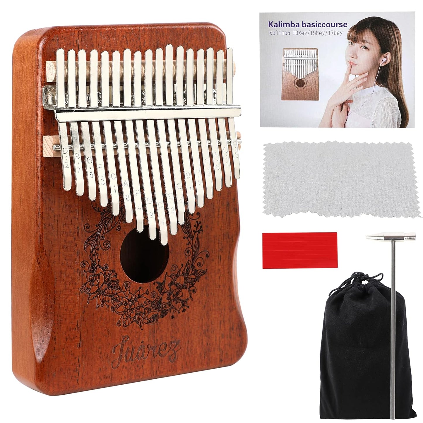 Juarez KLM50 Kalimba – Handcrafted Wooden Thumb Piano | Portable, Easy to Learn Musical Instrument (Natural Brown & White)