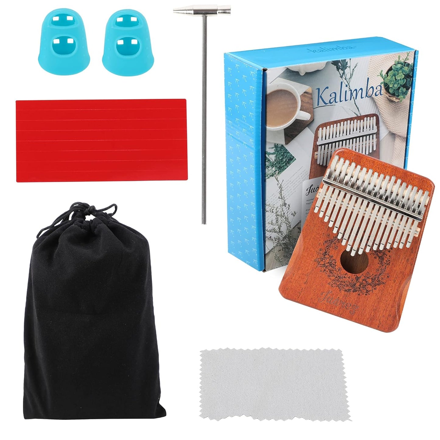 Juarez KLM50 Kalimba – Handcrafted Wooden Thumb Piano | Portable, Easy to Learn Musical Instrument (Natural Brown & White)