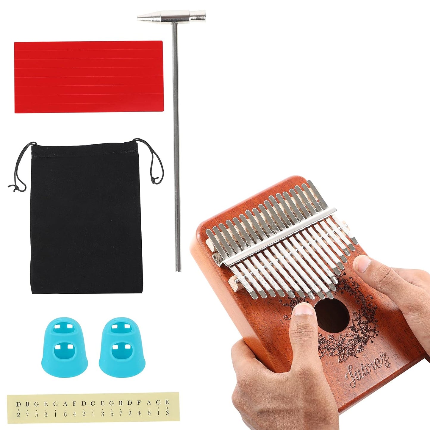 Juarez KLM50 Kalimba – Handcrafted Wooden Thumb Piano | Portable, Easy to Learn Musical Instrument (Natural Brown & White)