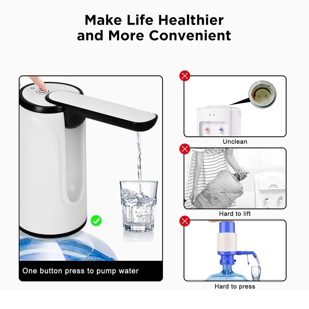 Foldable Water Dispenser Pump for 20 Litre Bottle 1200 mAH Battery Rechargeable hot and Cold Home Office Outdoor Portable