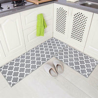 HomeCloud Kitchen Mat Combo | Anti-Slip Velvet Floor Mat Set for Kitchen, Room & Door (TRAP_GREY, 41x122 cm & 41x61 cm, 6mm Thick, Set of 2)