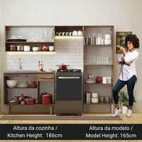 Madesa Full Modular Kitchen Set with Sink | 229 cm Wide | 4 Cabinets, Drawers &amp; Wall-Mounted Storage | Brown | Engineered Wood