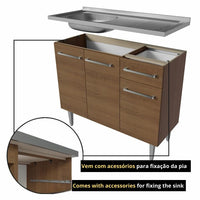 Madesa Full Modular Kitchen Set with Sink | 229 cm Wide | 4 Cabinets, Drawers &amp; Wall-Mounted Storage | Brown | Engineered Wood