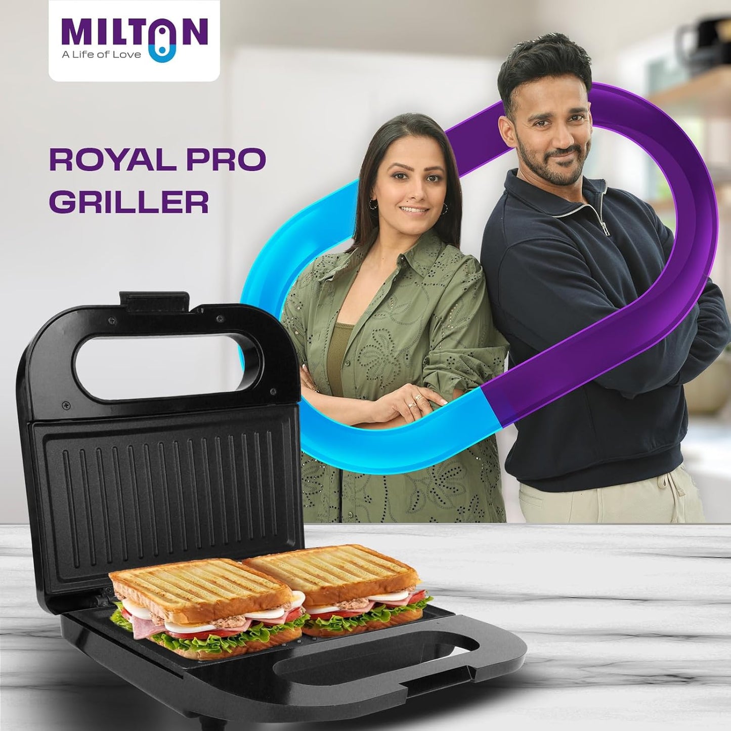 Milton Royal Pro Express 800W Toaster Griller Sandwich Maker | Non-Stick Grill Plates | Stainless Steel Body | Easy to Clean | LED Indicators | 1-Year Warranty – Black