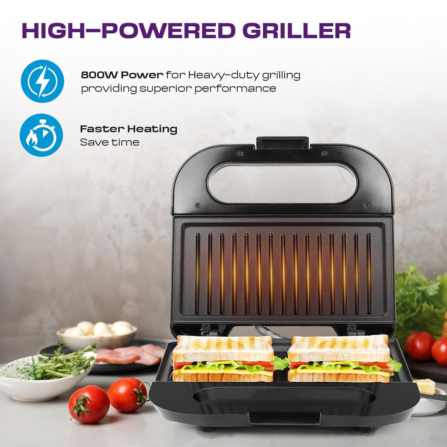 Milton Royal Pro Express 800W Toaster Griller Sandwich Maker | Non-Stick Grill Plates | Stainless Steel Body | Easy to Clean | LED Indicators | 1-Year Warranty – Black