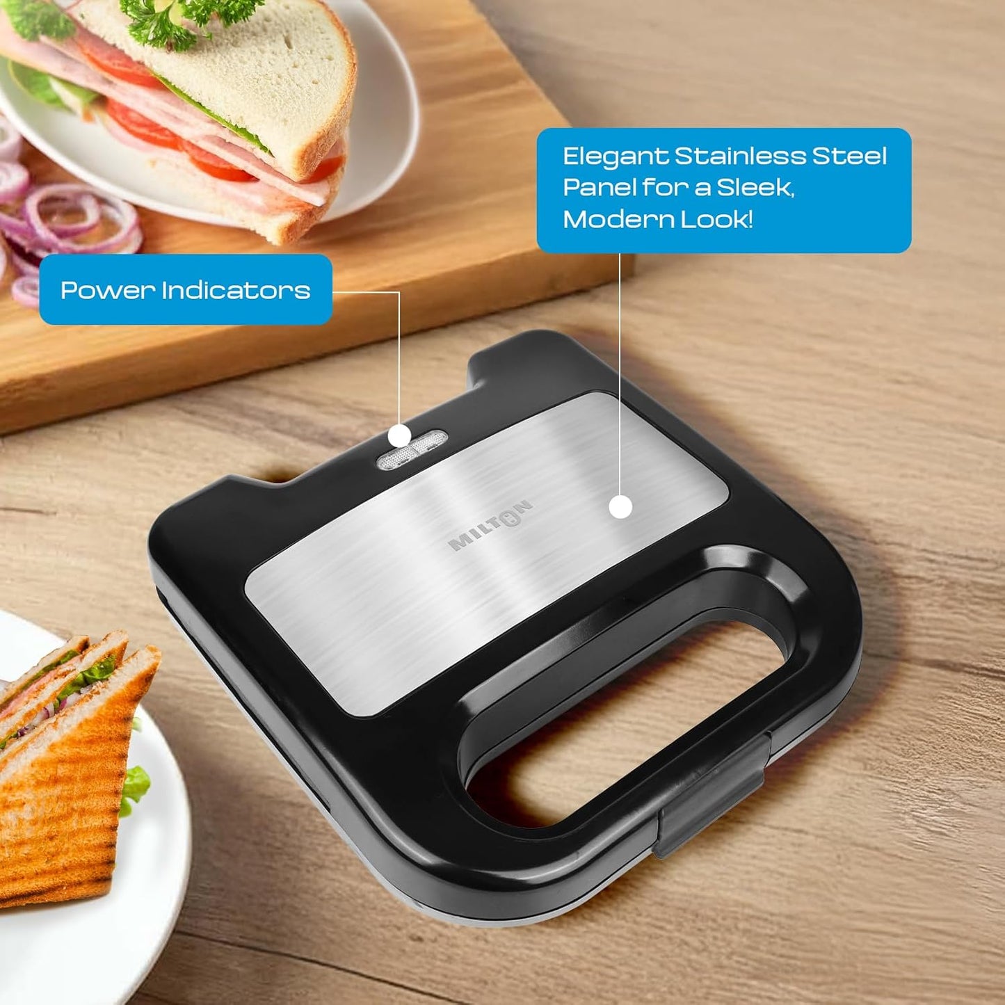 Milton Royal Pro Express 800W Toaster Griller Sandwich Maker | Non-Stick Grill Plates | Stainless Steel Body | Easy to Clean | LED Indicators | 1-Year Warranty – Black