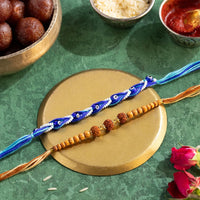 VMMPL Rakhi Giftbox for Brother | 11-in-1 Rakhi Gift Hamper | Rudraksha & Mystic Braid Rakhi | Dhoop Cone | Dry Fruits | Mouth Freshener | Tic-Tac-Toe Game | Greeting Card – 560g
