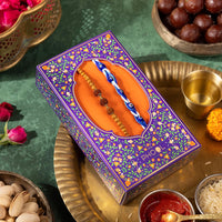 VMMPL Rakhi Giftbox for Brother | 11-in-1 Rakhi Gift Hamper | Rudraksha & Mystic Braid Rakhi | Dhoop Cone | Dry Fruits | Mouth Freshener | Tic-Tac-Toe Game | Greeting Card – 560g