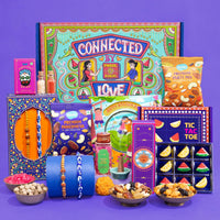 VMMPL Rakhi Giftbox for Brother | 11-in-1 Rakhi Gift Hamper | Rudraksha & Mystic Braid Rakhi | Dhoop Cone | Dry Fruits | Mouth Freshener | Tic-Tac-Toe Game | Greeting Card – 560g