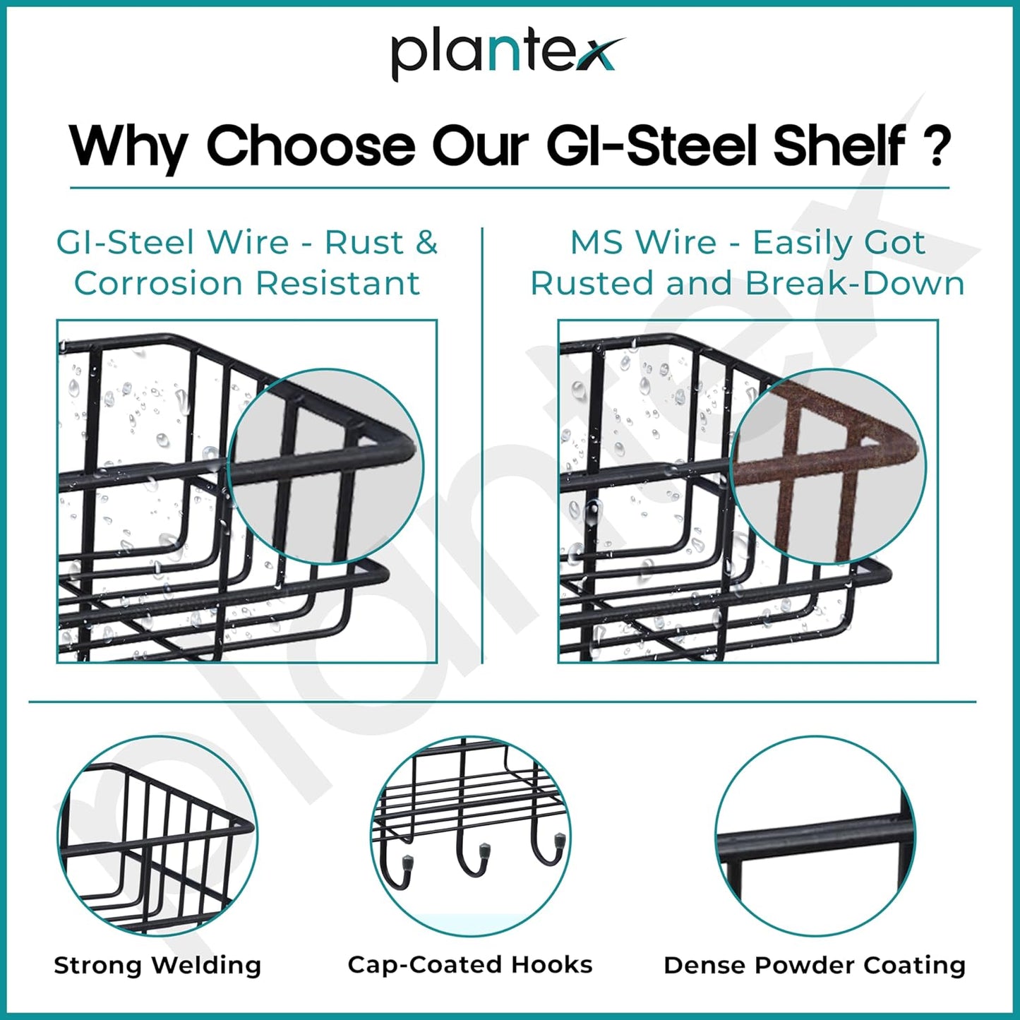 Plantex Multipurpose Wall Mounted  Shelf (No Drill, Pack of 2, Black)