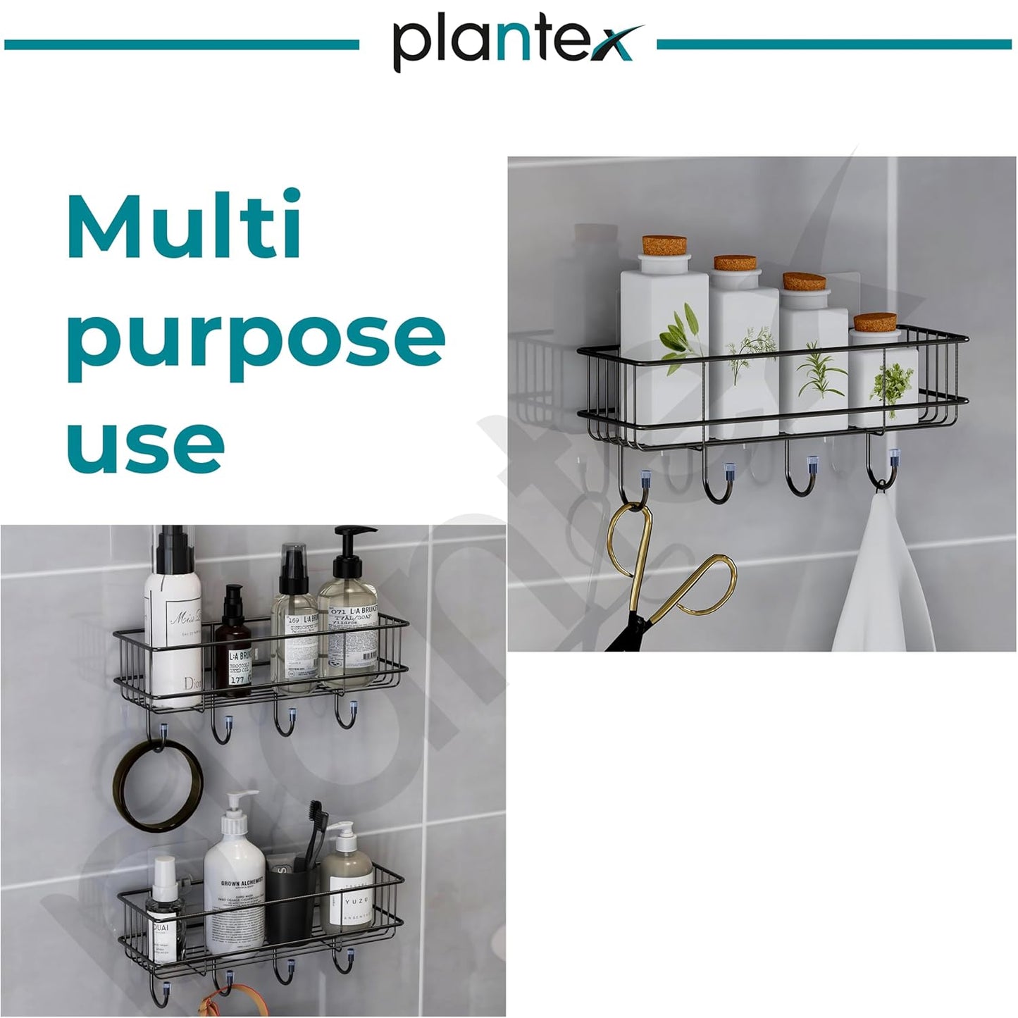 Plantex Multipurpose Wall Mounted  Shelf (No Drill, Pack of 2, Black)