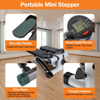 FLOVTRIX Portable Mini Stepper Machine with Adjustable Resistance Bands & LCD Monitor Tone Legs, Thighs, Waist, and Buttocks | Cardio Fitness for Home & Gym | Unisex Workout Equipment