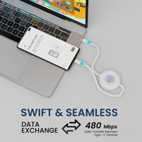Portronics Konnect Recoil 100W Type-C Retractable Cable – Fast Charging & Data Sync | Compatible with iPhone 15 Series & All Type-C Devices (White)