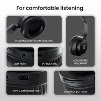 Portronics Muffs M2 Bluetooth Headphones (Black) – On-Ear, 40H Playtime, 40mm Drivers, AUX & Wireless Support, Foldable, Type-C Charging