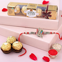 Rakhi Gift for Brother - Premium Rakhi with Ferrero Rocher Chocolate Pack and Greeting Card - Raksha Bandhan Special Combo
