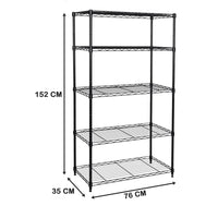 STORACK Heavy Duty 5-Shelf Adjustable Metal Rack | Foldable, Multipurpose Storage Organizer for Kitchen, Garage, Office, Warehouse (Black Coated Steel, 30x14x60 Inches)