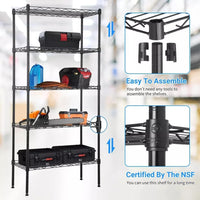 STORACK Heavy Duty 5-Shelf Adjustable Metal Rack | Foldable, Multipurpose Storage Organizer for Kitchen, Garage, Office, Warehouse (Black Coated Steel, 30x14x60 Inches)