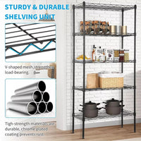 STORACK Heavy Duty 5-Shelf Adjustable Metal Rack | Foldable, Multipurpose Storage Organizer for Kitchen, Garage, Office, Warehouse (Black Coated Steel, 30x14x60 Inches)