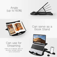 STRIFF Adjustable Laptop Tabletop Stand Patented Riser Ventilated Portable Foldable Compatible with MacBook Notebook Tablet Tray Desk Table Book with Free Phone Stand (Black)