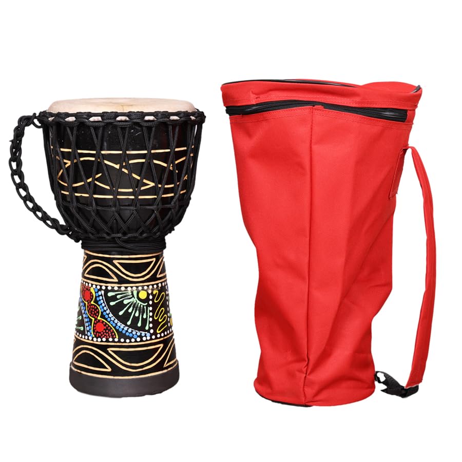 StarJam Dot Printed Djembe Drum – 8” x 16” Mango Wood Hand Drum with Bag – Black – Ideal for Kids (Ages 5-12)