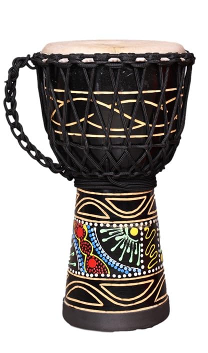 StarJam Dot Printed Djembe Drum – 8” x 16” Mango Wood Hand Drum with Bag – Black – Ideal for Kids (Ages 5-12)