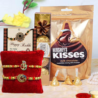 VMMPL Rakhi Gift for Brother | Premium Rakhi &amp; Chocolate Combo Set – Set of 2 Rakhis with Hershey’s Kisses, Ferrero Rocher &amp; Roli Chawal