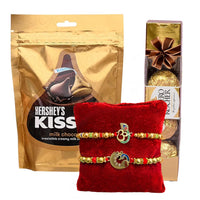 VMMPL Rakhi Gift for Brother | Premium Rakhi &amp; Chocolate Combo Set – Set of 2 Rakhis with Hershey’s Kisses, Ferrero Rocher &amp; Roli Chawal